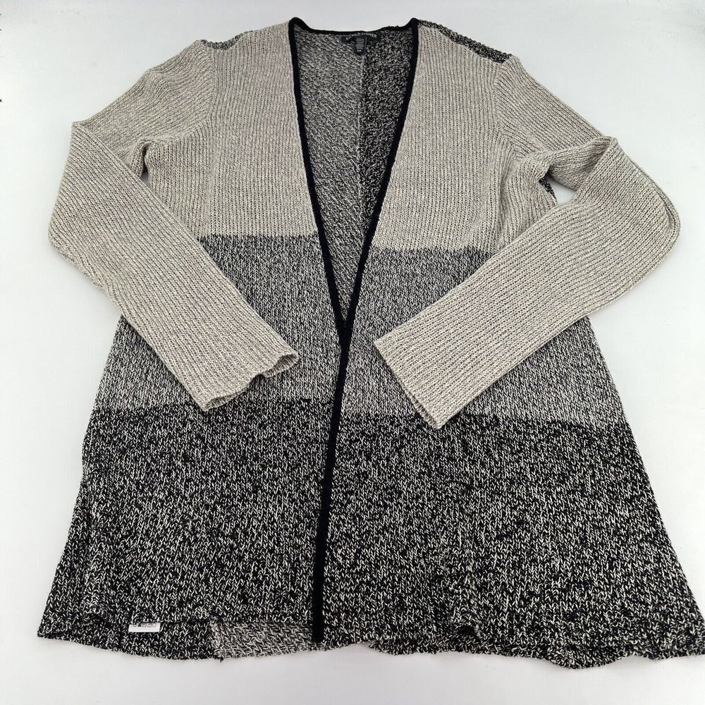Eileen Fisher Cardigan Women's Small Gray Black Linen Wool Knit Open Sweater